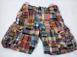 GAP Kids Shorts Unisex Size 7 Madras Plaid Colorful Patchwork Cargo Cotton Prep - Picture 1 of 18