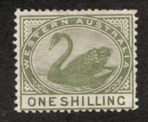 1890 Western Australia Sc#68, pf14, Wmk C&A, 1sh , Olive Swan. MH Cv$55 - Picture 1 of 1