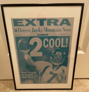 Vtg 1999 Denver Broncos SuperBowl Win Rocky Mtn News Tin Print Framed 14.5" x 18