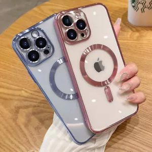 Apple iPhone 16 15 14 Plus Pro Max SE Clear Slim Plating MagSafe Case Cover - Foto 1 di 10