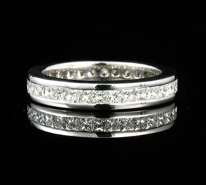 PRINCESS NATURAL 2.50ctw DIAMOND 18K WHITE GOLD ANNIVERSARY ETERNITY BAND RING - Picture 1 of 9