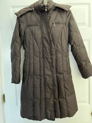 Andrew Marc Mujer Marrón Plumón Puffer Chaqueta Abrigo Extraíble Piel Capucha Talla XS Foto 1 de 4