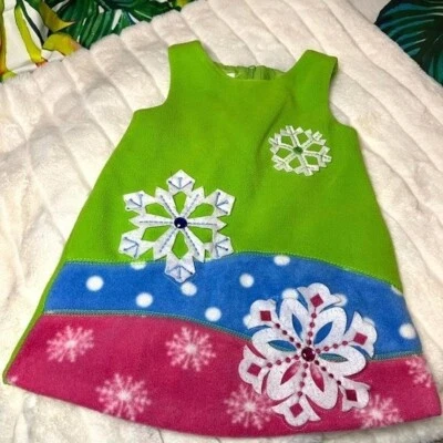  Bonnie Jean Girl 2T Lime Green Fleece Felt Snowflake Sleeveless A-Line Dress - Image 1 of 4