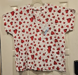 Valentine's Day Red Hearts Scrub Top Medium Butterick #B4946 Homemade NEW! - Picture 1 of 3
