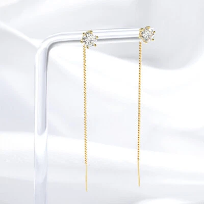 Round Cut Moissanite Women Drop Earrings S925 Silver 18K Gold Plated Girl Gift - Image 1 of 4