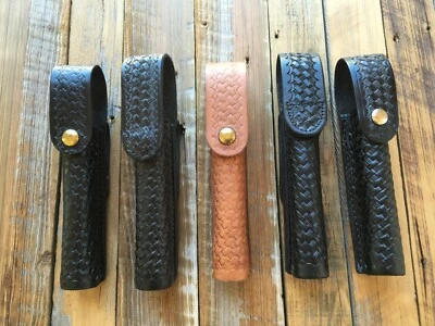 Tex Shoemaker 76 SFF 4S Leather Basketweave Police Duty Flashlight Holder 7 3/4"