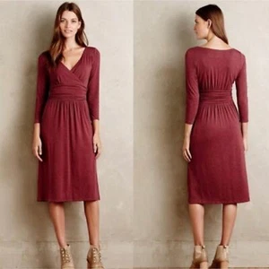 Maeve Anthropologie Women's Midi Galena Dress Wine 3/4 Sleeve Size Large - Picture 1 of 11