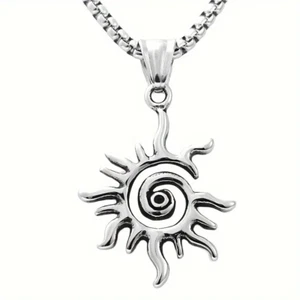 Viking Spiral Sun Jewelry Vintage Silvery Retro Sun Pendant Necklace - Picture 1 of 5