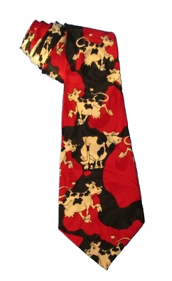 polyester novelty men's tie B & W cartoon milk cows Steven Harris rj - Image 1 of 4