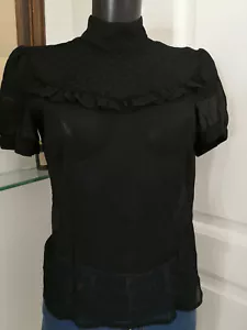 Top H&M noir transparent encolure plumetis volantée Taille 40 FR Très bon état - Picture 1 of 7