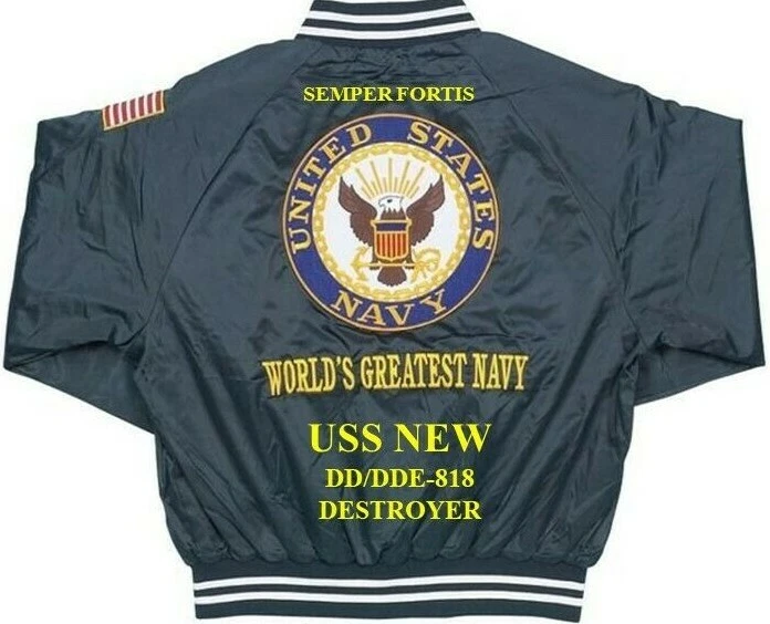 JAQUETA DE CETIM BORDADA USS NEW DD/DDE-818 DESTRUYER (SOMENTE COSTAS) - Imagem 1 de 4