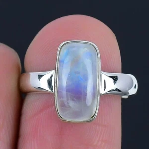 rainbow Rainbow Moonstone Stone 925 Sterling Silver Cluster Ring Jewelry Size 7 - Picture 1 of 7