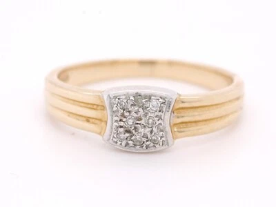 9ct Yellow Gold Diamond 0.04ct Cluster Traditional Size L Ring British Made - Image 1 of 4