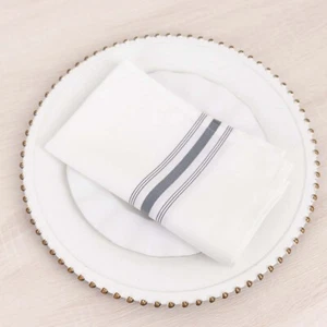 10 pcs Gray White Polyester 18x22" TABLE NAPKINS Stripes Wedding Party Kitchen - Picture 1 of 8