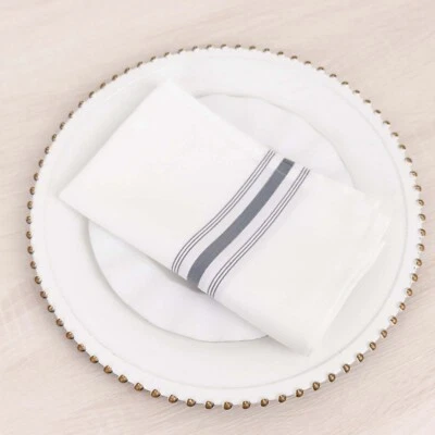 10 pcs Gray White Polyester 18x22" TABLE NAPKINS Stripes Wedding Party Kitchen - Image 1 of 4