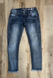 Miss Me Jeans Women's 26 Skinny Fit Ankle Blue Embroidered Frayed Stretch Denim - Picture 1 of 8
