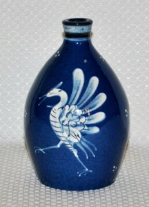 Cobalt Blue Pottery Vase with White Bird Design - Picture 1 of 6