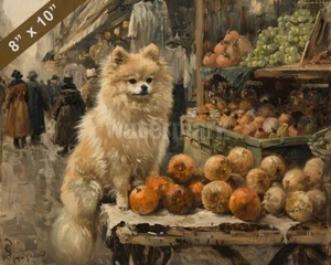 Pintura Pomerania en un bullicioso mercado impresión 8x10 - Imagen 1 de 1