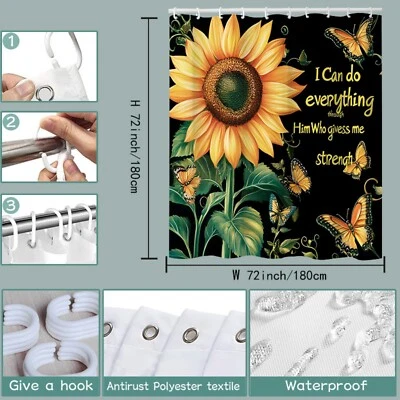 Cortina de Ducha de Tela Versículo Bíblico Letra Floral Impermeable Cortina de Ducha con Gancho Foto 1 de 4