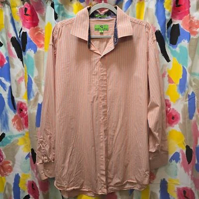 Camisa Bristol & Bull Naranja Rayas Algodón Manga Larga Abotonada Cuello 2XL Foto 1 de 4