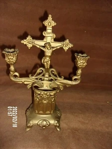  Vintage  Last Rite Shrine  Brass Crucifix  candles & bracket  12 inch  #49 - Picture 1 of 6
