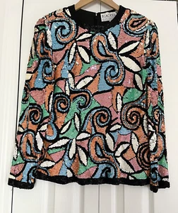 Cravatta nera Oleg Cassini multicolore paillettes perline festa giacca donna taglia small - Foto 1 di 12