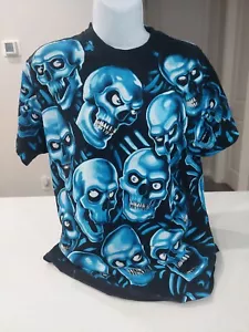 T-shirt blu liquido adulto 2017 pile teschio stampa grafica all over taglia M grunge - Foto 1 di 13
