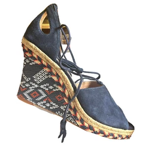CABI #600 NUEVO EN CAJA Isla Cuña Alpargata Verano Sandalias 10 Cuero Azul Naranja Zapatos - Imagen 1 de 3