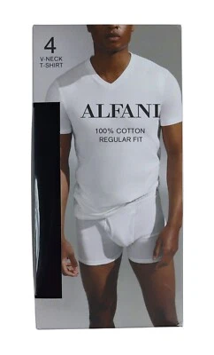 Paquete de 4 camisetas para hombre Alfani 100 % algodón cuello en V ajuste regular sin etiquetas nuevas en caja Foto 1 de 4