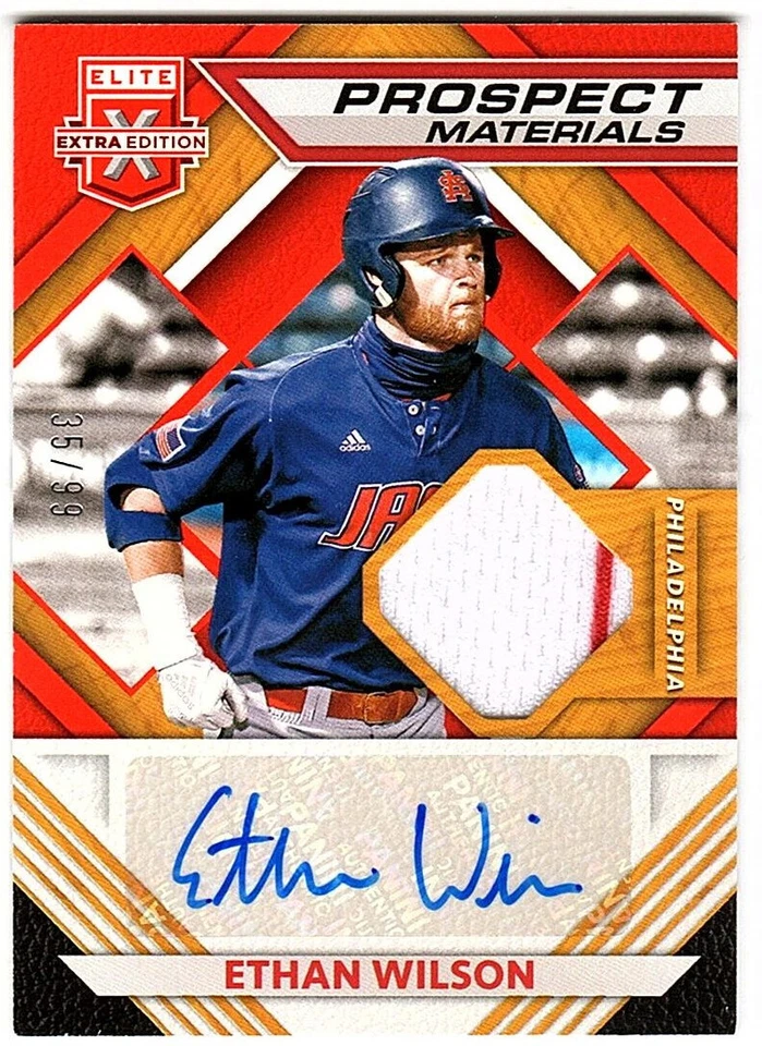 Ethan Wilson 2021 Panini Elite Extra Edition Prospect Material Orange AUTO 35/99 - Image 1 of 1