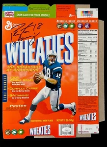 PEYTON MANNING COA JSA SIGNED AUTOGRAPH WHEATIES BOX INDIANAPOLIS COLTS BRONCOS - Picture 1 of 2