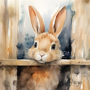 Hase Gemälde Aquarell Tier Wandkunstdruck 8x11 cm - Bild 1 von 1