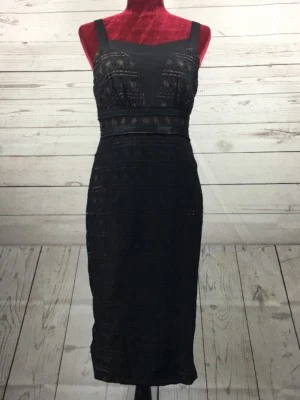 Tracy Reese Formal Fitted Black Dress Sheath Sundress Crochet Size M Foto 1 de 4