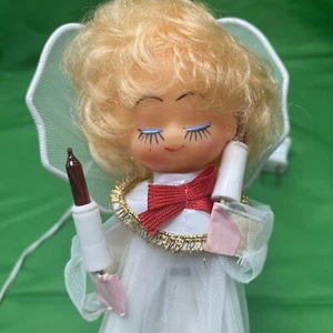 Vtg MCM Christmas Angel Tree Topper Lights up Flashing Blonde Hair Taiwan 9" - Picture 1 of 9