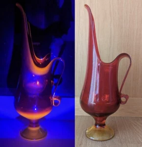 Cadmium LE Smith Red & Yellow Glass Pitcher Amberina Viking Swung Vase 17"T READ - Picture 1 of 15