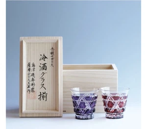 Japanese traditional crafts SHIMADZU SATSUMA KIRIKO Cold sake glass 島津薩摩切子 - Picture 1 of 4