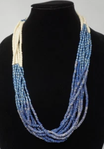 VINTAGE BLUE DYED MULTI STRAND WOODEN BEAD NECKLACE 28” - Picture 1 of 5
