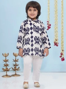 Ethnic Wear Abstract Printed Kurta Pajama For Kids Cotton Kurta Pajama Set - Picture 1 of 21