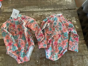 Girls Floral Print Swimsuit Long Sleeve Rash Guard Bathing Suit Beach 12m NWT - Picture 1 of 3