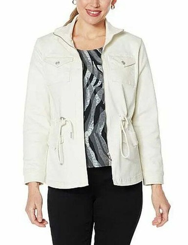 OFF WHITE Giacca Anorak DG2 Diane Gilman Virtual Elasticizzata Denim Zip Avorio Taglia S