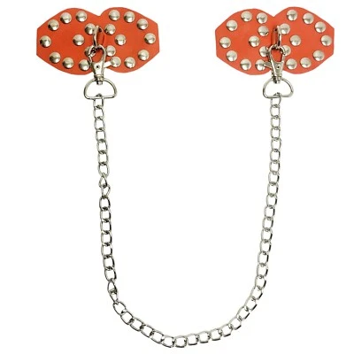 Studded Leather Chain Pasties D Rings Detachable Reusable Covers Orange L9862 - Image 1 of 4