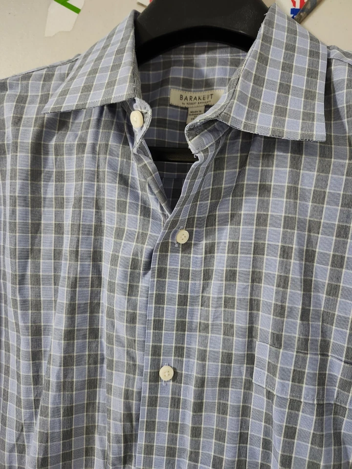 Robert Brackett Shirt Mens 17 Blue Dress Long Sleeve Button Plaid Checker Cotton - Image 1 of 4
