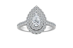 Lab Created Pear Shape Diamond Women's Engagement Ring 14K White Gold Plated - Picture 1 of 7