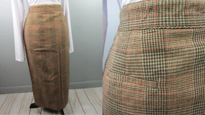 Liz Claiborne Houndstooth Plaid Beige Orange Brown Modest Maxi Skirt - Size 12 - Изображение 1 из 4