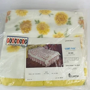 Vintage JC Penney Fashion Manor Twin Full Blanket Satin Trim 72 x 90 New Floral - Picture 1 of 8