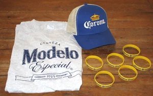 Cerveza Modelo Biergrau T-Shirt XL Corona Mütze Ball Cap & 6 Silikonarmbänder - Bild 1 von 11