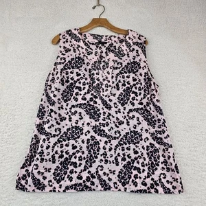 Top sin mangas Talbots para mujer XL rosa leopardo cachemira cuello en V trapunto popover - Imagen 1 de 9