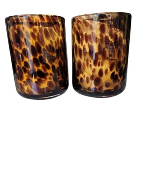 Lote de 2 vasos pesados de 4,5" con caparazón de tortuga marrón ámbar Foto 1 de 4