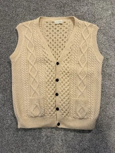 An Pucan Aran Islands Sweater Vest Hand Knit Ireland Fisherman XXL * 100% Wool - Picture 1 of 6