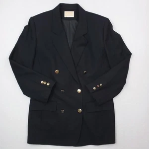 Vintage Pendleton Blazer Women 10 Black Wool Double Breasted Gold Button US MADE - Picture 1 of 14